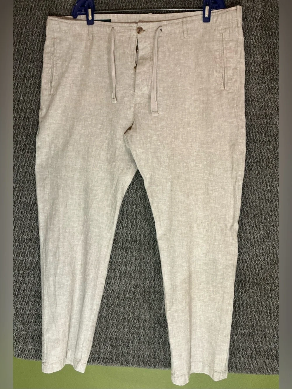 Perry Ellis Men's Linen Blend Drawstring Casual Pants Beige 38